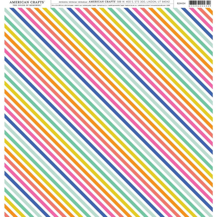 American Crafts Patterned Single-Sided Cardstock 12"X12" | Rainbow Diagonal Lines