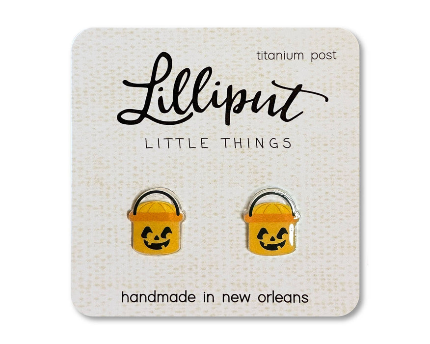 Lilliput Little Things - Retro Treat Bucket Earrings - Pumpkin