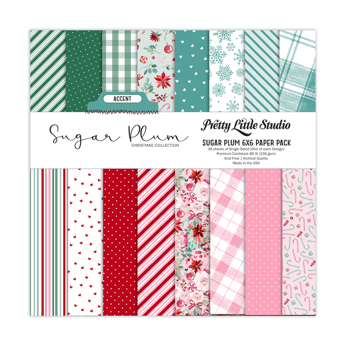 Pretty Little Studio - Sugar Plum Christmas 6x6 ACCENT Paper Pack (Single-Sided)