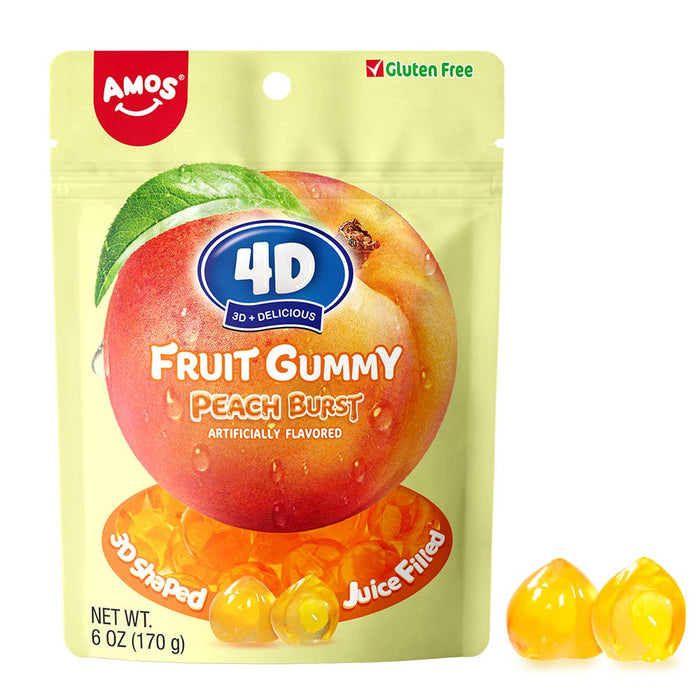 Amos 4D Fruit Gummy Juicy Burst Peach 6oz