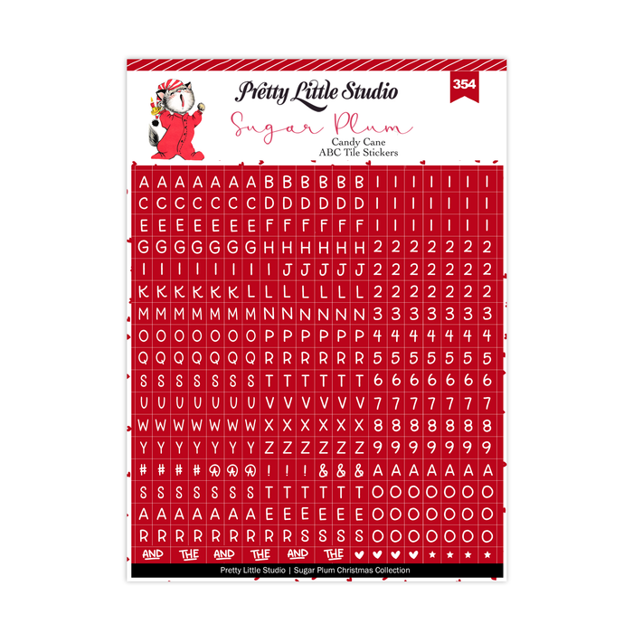 Pretty Little Studio - ABC Alphabet Tile Stickers (Candy Cane), Christmas, Red