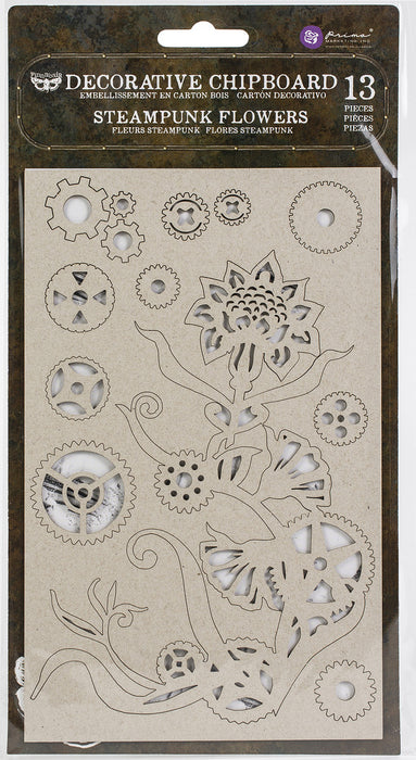 Finnabair Decorative Chipboard-Steampunk Flowers, 13/Pkg