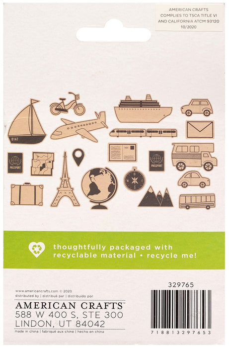 Sustainable Journaling Wood Shapes 20 pk | Travel