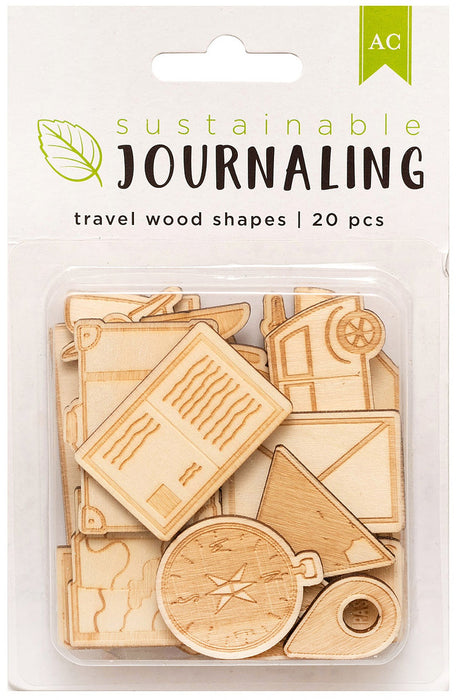 Sustainable Journaling Wood Shapes 20 pk | Travel