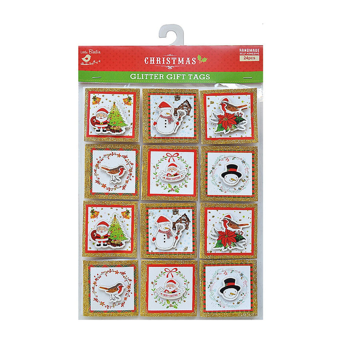 Little Birdie Christmas Glitter Toppers 24/Pkg-Snowman