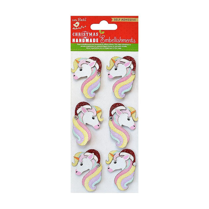 Little Birdie Christmas Embellishment 6/Pkg-Unicorn Glitz