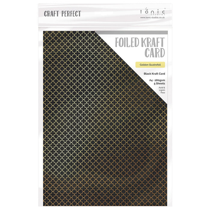 Craft Perfect Foiled Kraft Card A4 5/Pkg-Golden Quartrefoil