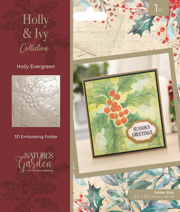 Nature's Garden 3D Embossing Folder 5.5"X5.5"-Holly Evergreen, Holly & Ivy