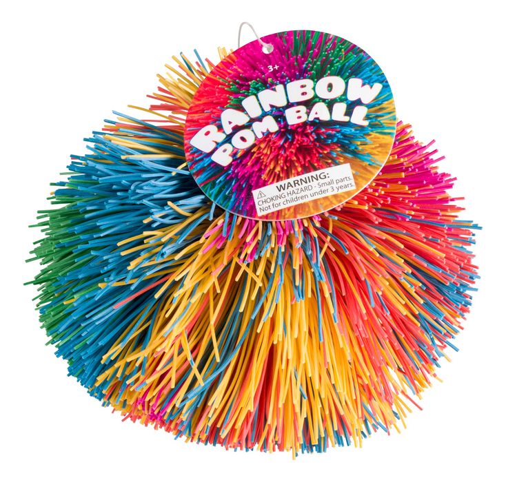 Toysmith - 3.5" Rainbow Pom Ball, Squishy, Soft, Colorful