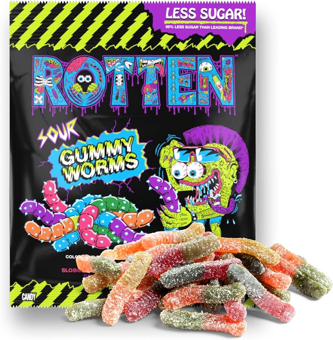 Rotten Sour Gummy Worms- Low Sugar Candy