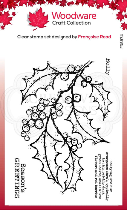 Ecstasy Crafts Distributing - Woodware Clear Singles Holly Spray 4 in x 6 in Stamp