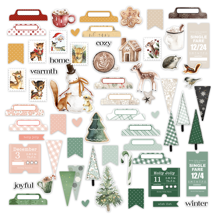 Pretty Little Studio -  Joyful Christmas Mix Ephemera Pack (66 pcs)