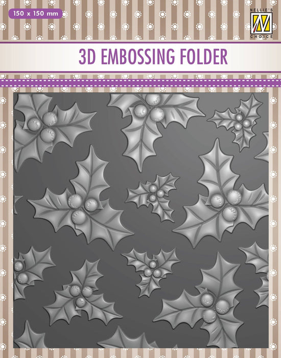 Ecstasy Crafts Distributing - 3D Embossing Folder - Holly Leaves & Berries