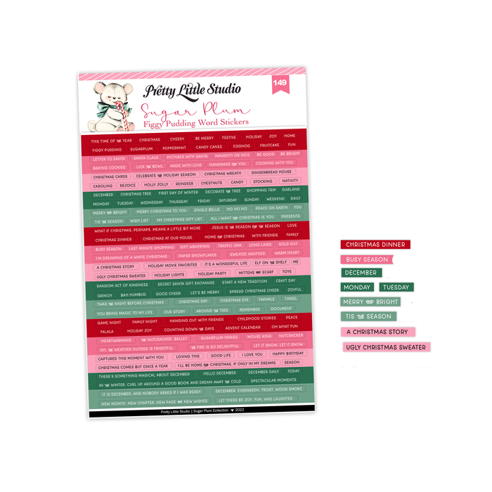 Pretty Little Studio - Figgy Pudding (Color) Word Stickers | Christmas, Red